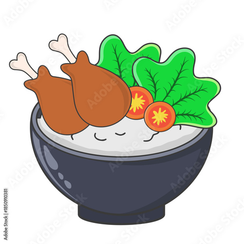 Bowl of Rice with Chicken and Vegetables