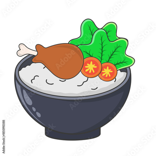 Bowl of Rice with Chicken and Vegetables