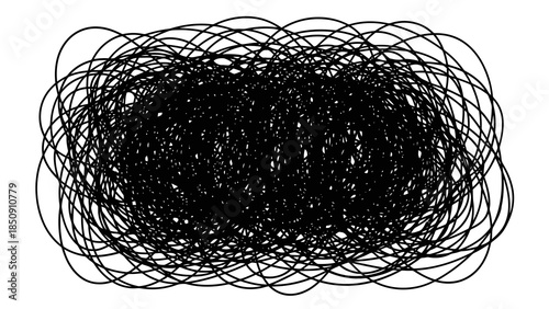 Abstract tangled scribble pattern of black lines on a white background, chaotic design