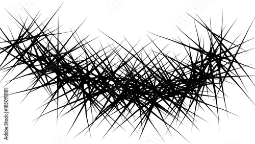 Abstract black spiky chaotic lines forming a dense net pattern on white background