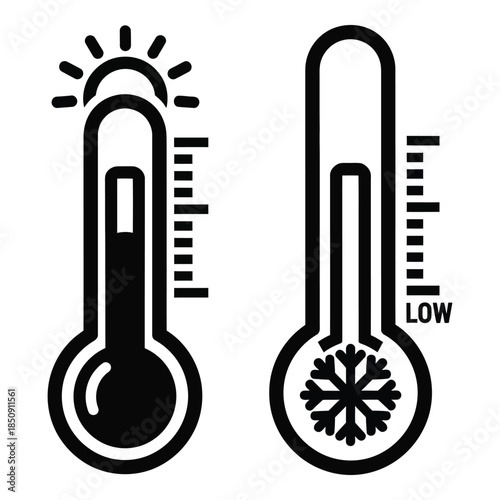 Comparing weather high temperature thermometer next to a cold low temperature one