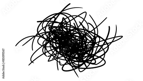 Chaotic black scribbles on white background symbolizing confusion and disorder