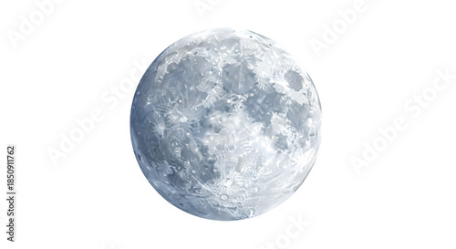 Detailed full moon texture showing craters and lunar surface isolated on transparent background