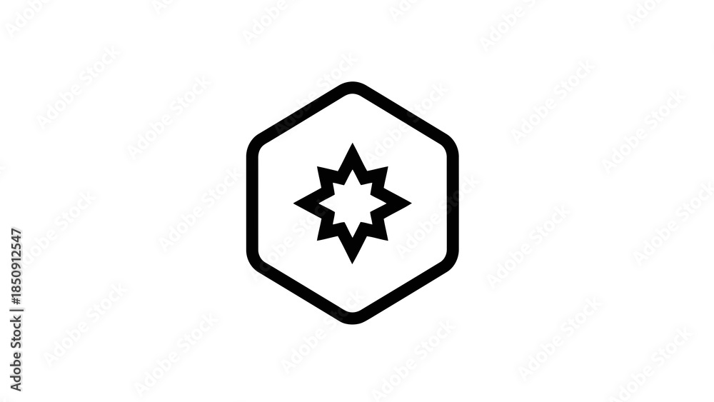 Obraz premium Stylized starburst icon inside a hexagon shape, clean minimalist vector art