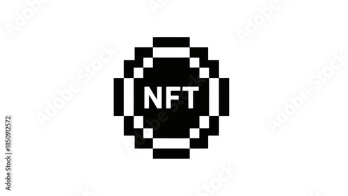 Pixelated nft logo emblem with text nft in the center on a white background