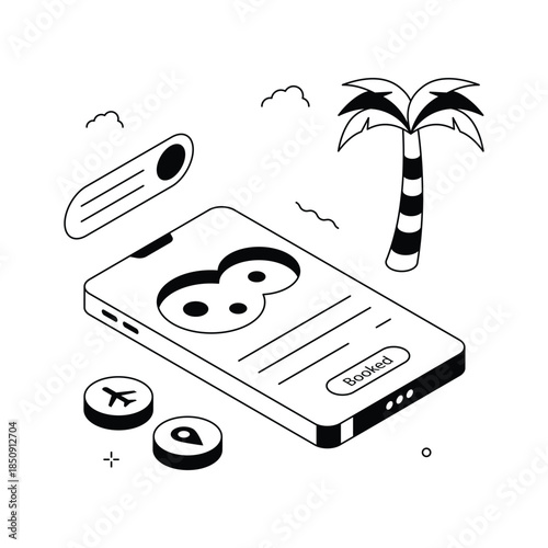 Trendy Isometric online travel booking concept illustration with smartphone