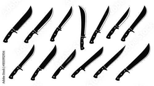 Collection of black knives on white background vector