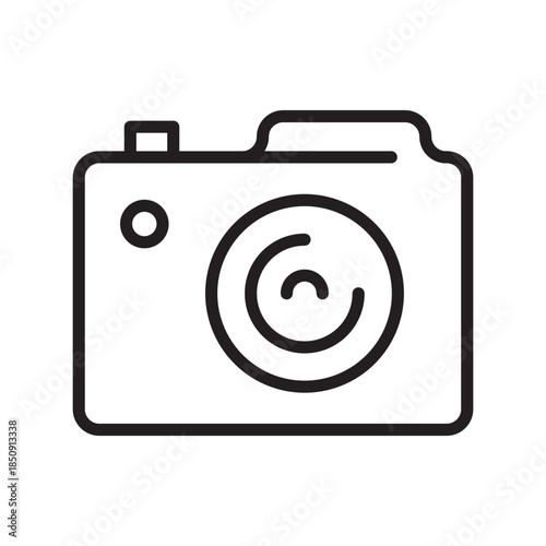Photo camera line icon. Digital camera black sign, symbol. Photograph and photography concept. Editable stroke. Flat element design. Vector illustration.