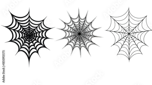 Three black spider webs on white background vector