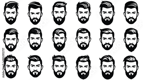 Collection of various bearded men with different hairstyles isolated on white background vector