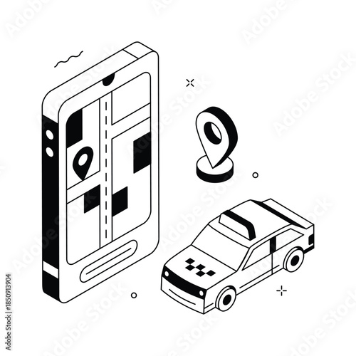 Take a look at this trendy isometric online cab booking illustration