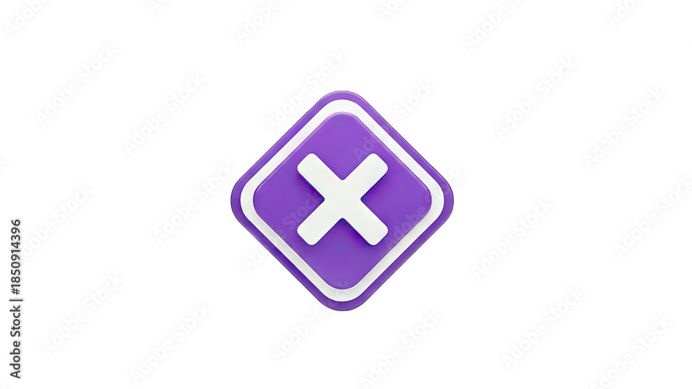 Fototapeta premium 3D Rendered Purple X Mark Icon on White Background