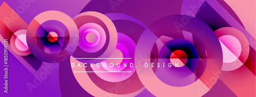 Abstract circles overlap, creating vibrant purple, pink hues. Text reads background design centered within composition. Modern, dynamic visual.