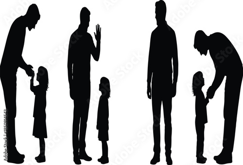 Father and child silhouettes showing parenting moments, care, guidance, and family bonding, parenthood concept, loving relationship illustration design