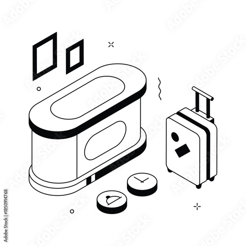 Isometric hotel reception illustration for hospitality and accommodation concepts