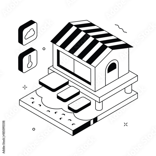 Isometric seashore illustration for coastal travel and seaside vacation