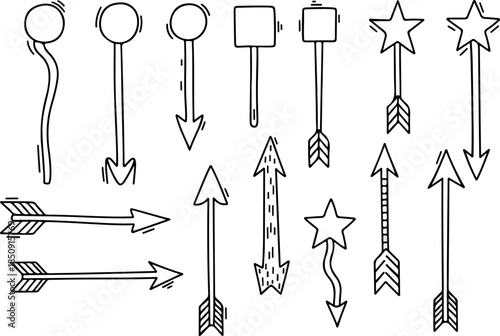 Hand-Drawn Arrow Set Diverse Styles for Creative Designs and Navigation