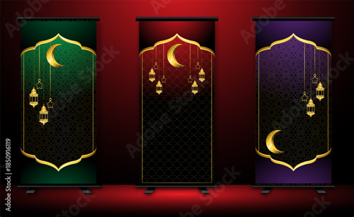 luxury gold set of islamic banner