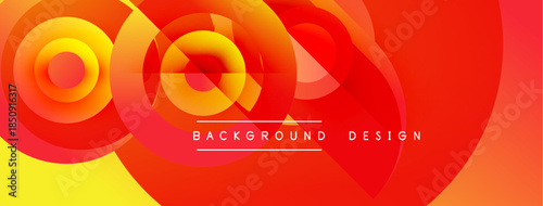 Abstract vibrant circles overlap, creating dynamic redyellow gradient. Text reads background design centered within composition.