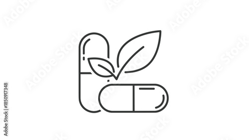 Modern illustration of natural supplement capsule with leaf, Generative AI.