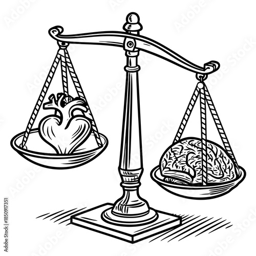 Heart vs Brain Balance Scales Vector - Emotion vs Logic - Philosophy Symbol