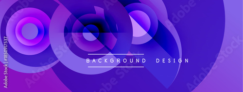 Abstract purple layers create dynamic background. Modern design features flowing shapes, gradients, text elements. Visually appealing composition.