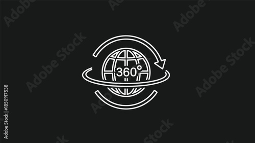 Global 360 degree view of earth with rotating arrow, Generative AI.