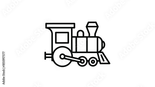 Vintage steam locomotive in simple line art style, Generative AI.