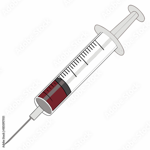 Medical Syringe Vector Illustration - Vaccine Injection with Red Liquid