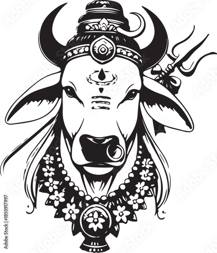 A cute black and white cow head vector illustration featuring a cartoon bull or dairy cattle isolated on white for farm and agriculture art