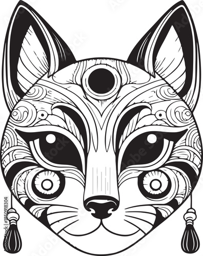 Vector illustration of a wild black and white wolf head silhouette, a stylized canine animal face design perfect for a tattoo or mammal symbol art