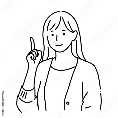ポイントを説明する女性のイラスト｜注意・ルール・解説　シンプル線画