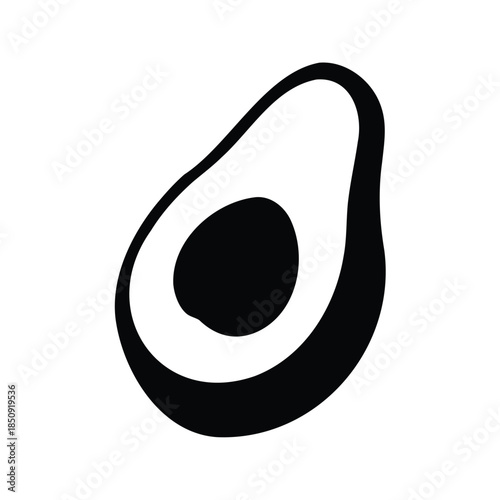 avocado slice silhouette vector illustration, Half avocado illustration black and white vector design