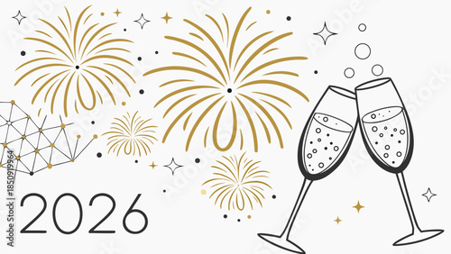 Festive Celebration of New Year 2026 with Fireworks and Champagne Toast