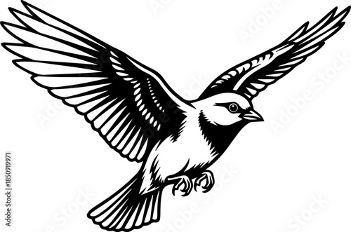 Elegant flight of a songbird with outstretched wings, a symbol of freedom, grace, and nature's beauty. Perfect for designs needing a touch of serenity