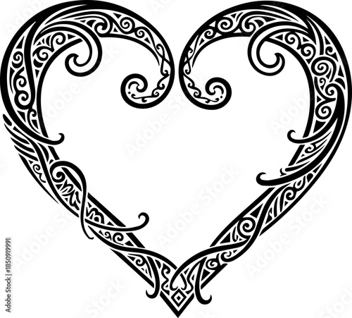 Ornate heart design ideal for Valentine's Day, wedding invitations, or love-themed projects needing a touch of decorative elegance; a timeless romantic symbol