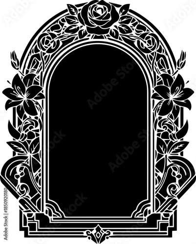 Elegant floral archway design with roses and lilies, perfect for invitations, weddings, or sophisticated branding, originally created as scalable vector art