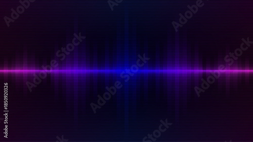 Abstract neon soundwave frequency background with blue and purple glowing signal equalizer in digital grid style
