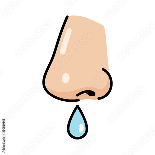 Human nose having a runny nose dropping mucus