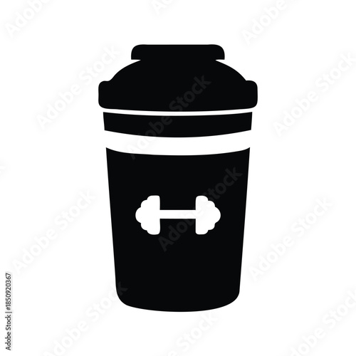 pre workout container silhouette vector illustration, Black protein shaker bottle black and white vector design