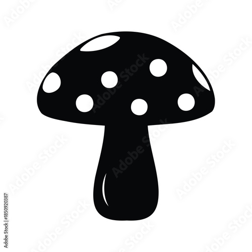 single toadstool mushroom silhouette vector illustration, Black and white polka dot mushroom black and white vector design