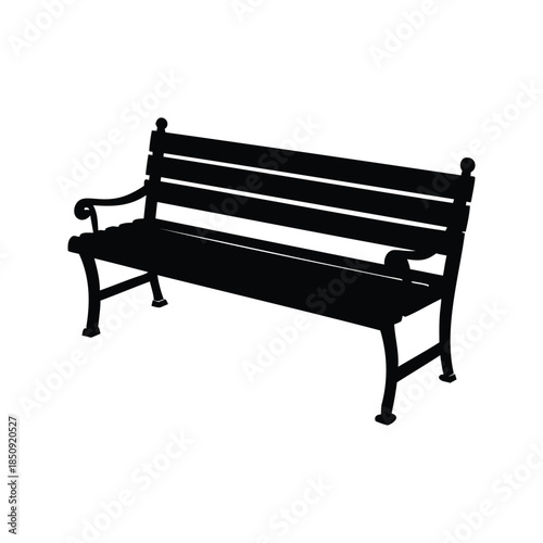 street bench silhouette vector illustration, Classic park bench black and white vector design