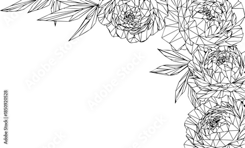 Elegant floral corner design with delicate line art blooming flowers and leaves, perfect for invitations, branding, and decorative accents.