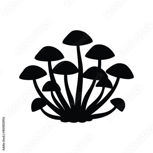 wild mushroom cluster silhouette vector illustration, Cluster of mushrooms black and white vector design
