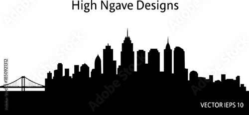 Captivating city skyline silhouette featuring iconic skyscrapers and a majestic bridge, perfect for urban branding and architectural projects