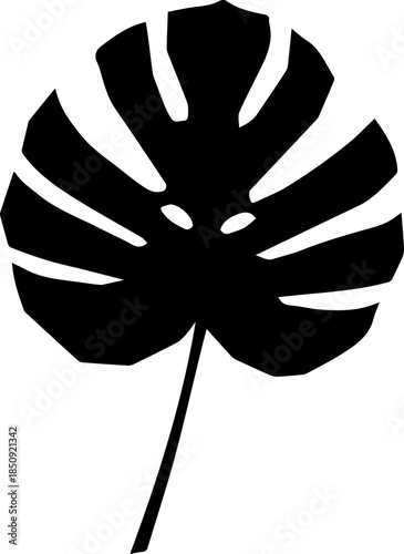 Bold silhouette of a monstera leaf on a stem, a striking botanical icon for modern decor and natural design projects.