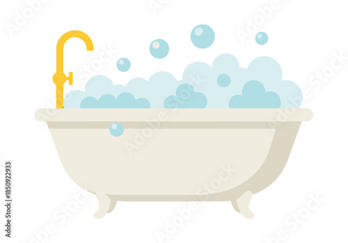 Bathtub illustration with soap bubbles for hygiene and relaxation