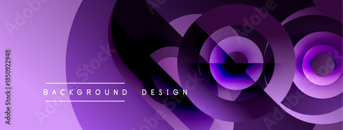 Abstract purple layers create dynamic circular design. Modern background with text elements, smooth gradients, elegant composition.