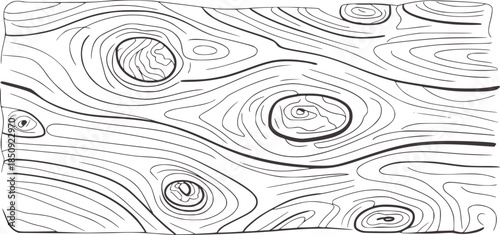 Hand drawn wood grain texture in black and white line style