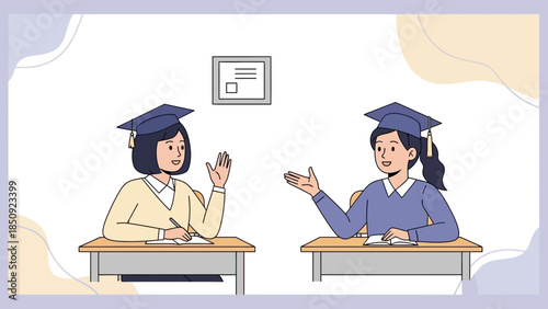 Graduation Ceremony Between Two Female Students in Academic Setting